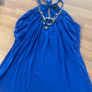 White House Black Market Blue Sleeveless top with Necklace